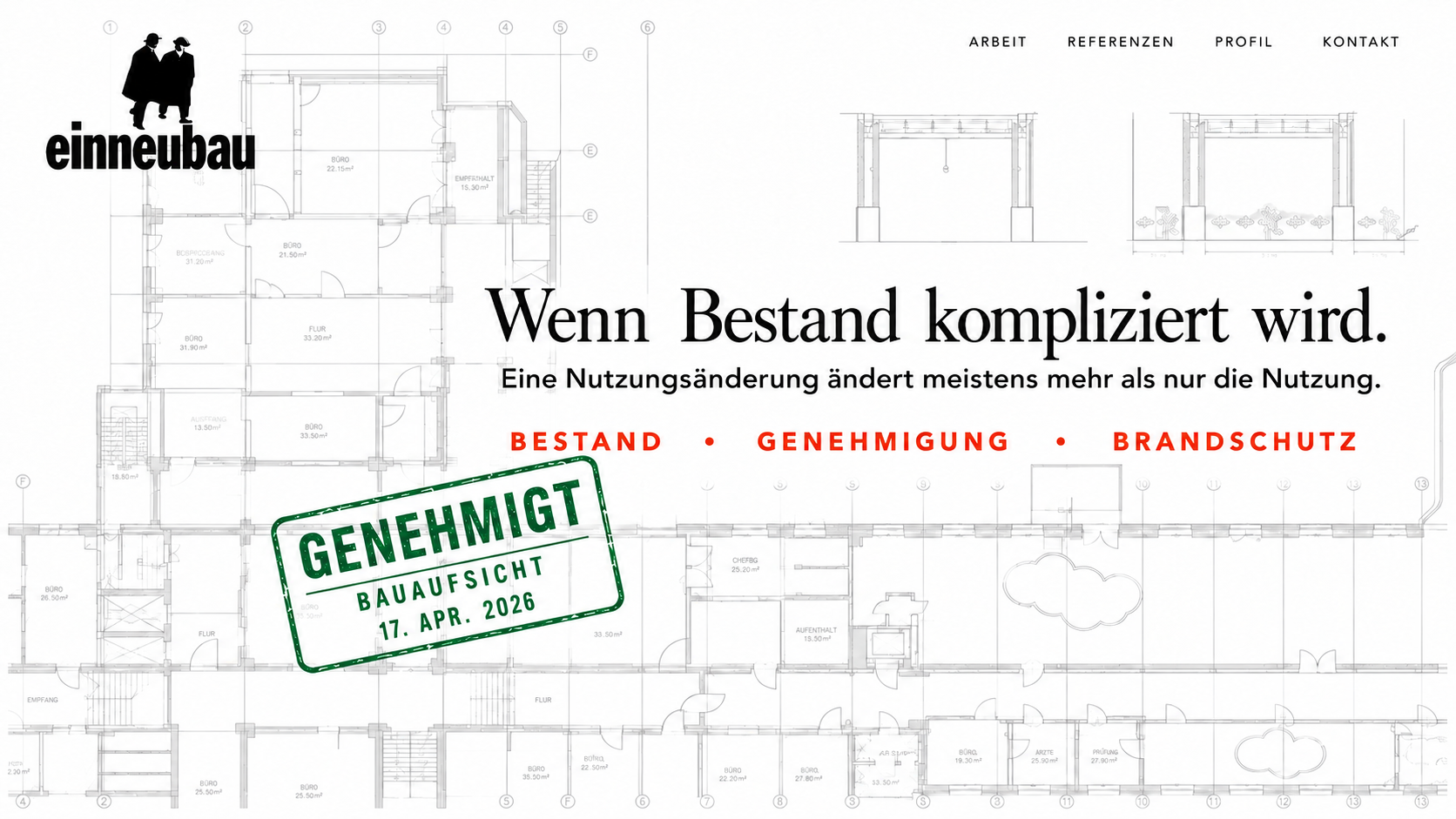 EINNEUBAU Architektur – Bestand, Genehmigungsplanung und Brandschutz. Architektur und Nutzungsänderungen im Bestand in Hamburg.